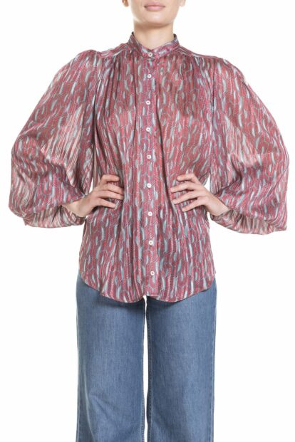 Poupine SS-25 - Camicia beachwear con maniche ampie Celeste e Rosso