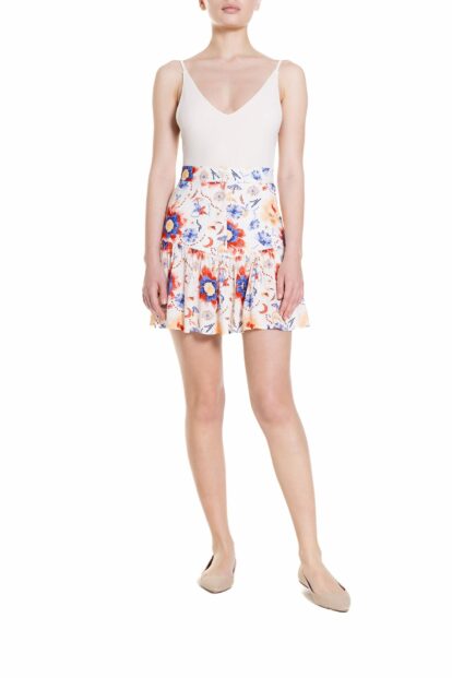 Poupine SS-25 - Minigonna con volants Fantasia Fiore Blu