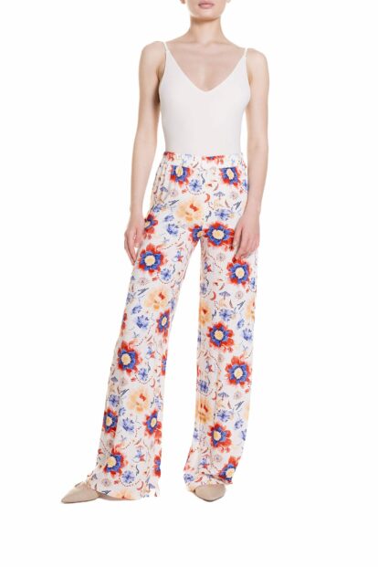 Poupine SS-25 - Pantalone a palazzo Fantasia Fiore Blu
