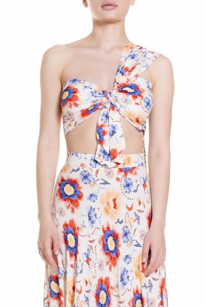 Poupine SS-25 - Top monospalla Fantasia Fiore Blu