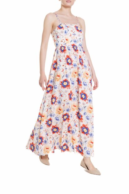 Poupine SS-25 - Vestito con bretelline Fantasia Fiore Blu