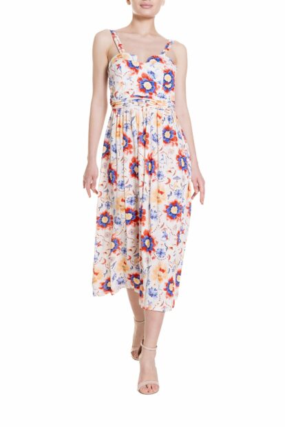 Poupine SS-25 - Vestito con scollo a cuore Fantasia Fiore Blu