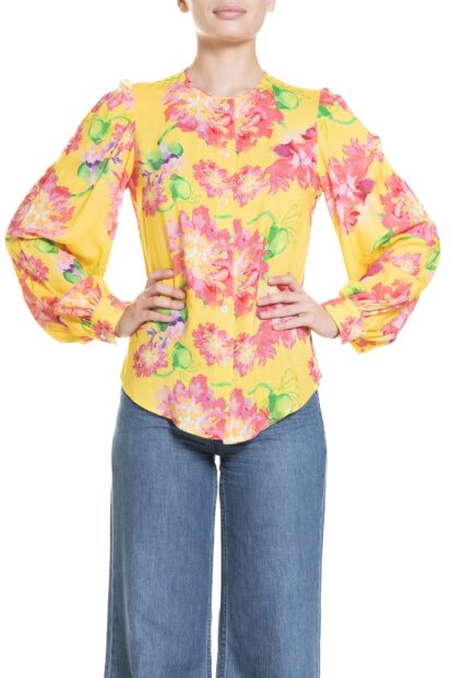 Poupine SS-25 - Camicia girocollo Fantasia Fiore Rosa