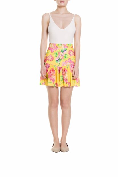 Poupine SS-25 - Minigonna con volants Fantasia Fiore Rosa
