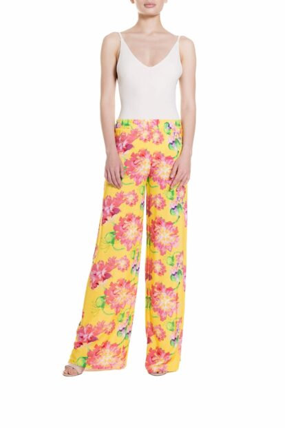 Poupine SS-25 - Pantalone a palazzo Fantasia Fiore Rosa