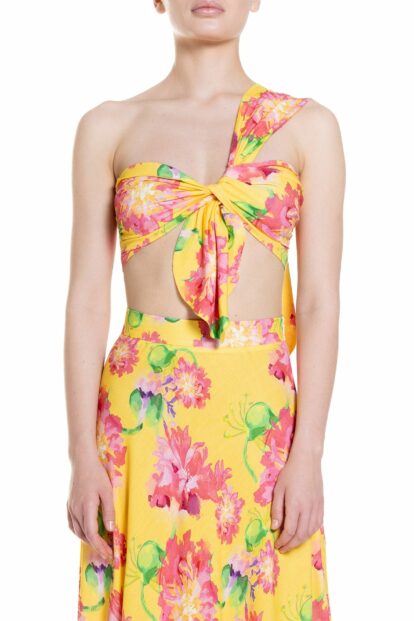 Poupine SS-25 - Top monospalla Fantasia Fiore Rosa
