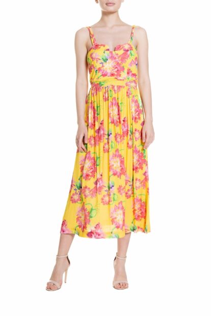 Poupine SS-25 - Vestito con scollo a cuore Fantasia Fiore Rosa