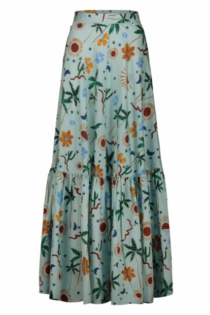 Cactus  Fantasy  print long skirt with ruffle hem