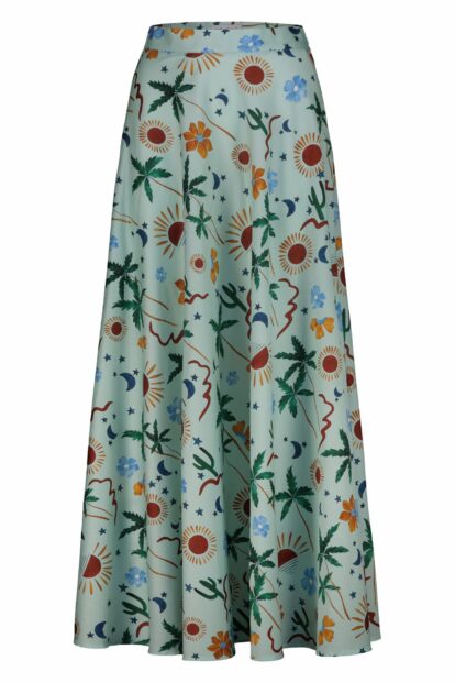 Cactus  Fantasy print flared long skirt