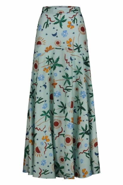 Cactus Fantasy print Long flared mermaid skirt