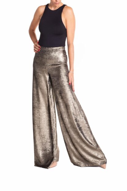 Poupine FW-25 - Pantaloni flare Lamè Oro