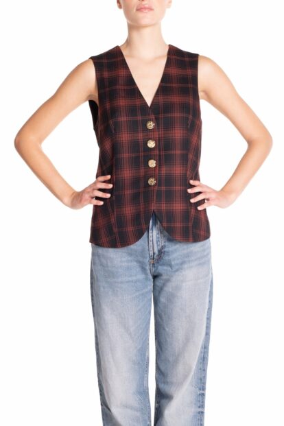 Poupine FW-25 - Gilet Tartan Nero e Marrone