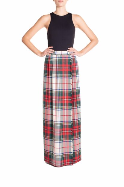 Poupine FW-25 - Gonna portafoglio lunga con frange Tartan Bianco e Verde