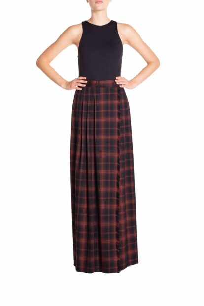 Poupine FW-25 - Gonna portafoglio lunga con frange Tartan Nero e Marrone