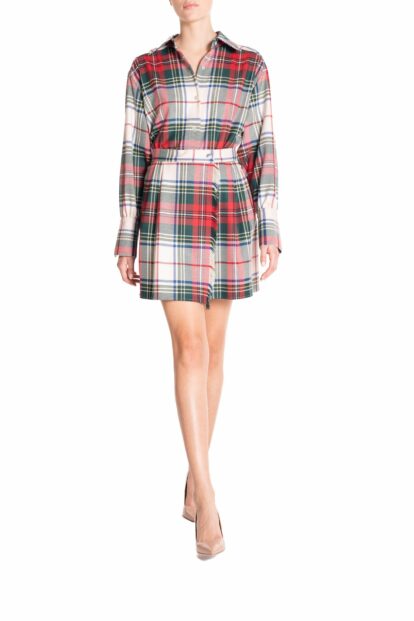 Poupine FW-25 - Gonna mini con frange Tartan Bianco e Verde