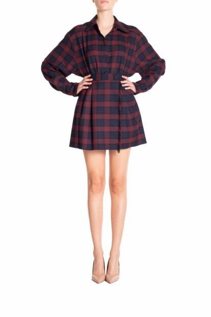 Gonna mini con frange Tartan Blu e Bordeaux