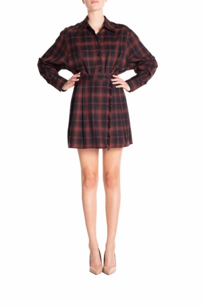 Poupine FW-25 - Gonna mini con frange Tartan Nero e Marrone