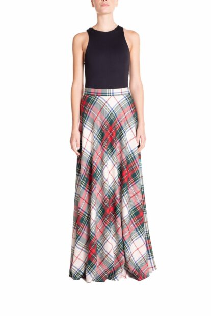 Poupine FW-25 - Gonna ruota semplice Tartan Bianco e Verde
