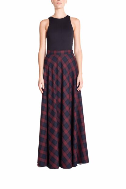 Poupine FW-25 - Gonna ruota semplice Tartan Blu e Bordeaux