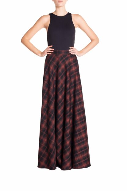 Poupine FW-25 - Gonna ruota semplice Tartan Nero e Marrone