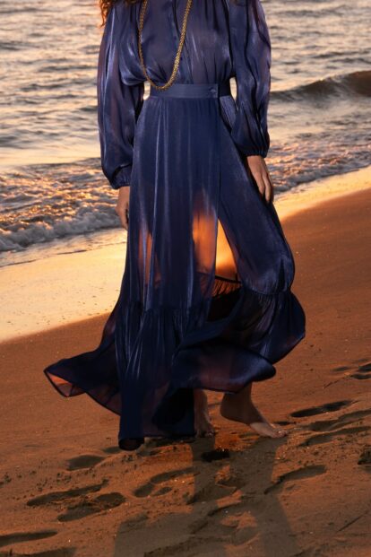 Gonna maxi a portafoglio con balze Blu