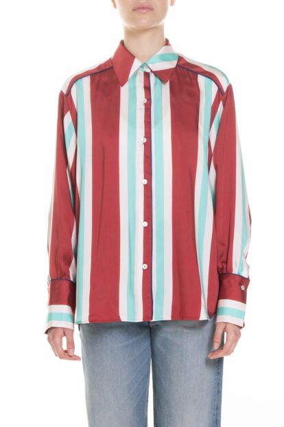 Poupine SS-26 - Camicia over Riga Bordeaux e Verde Acqua
