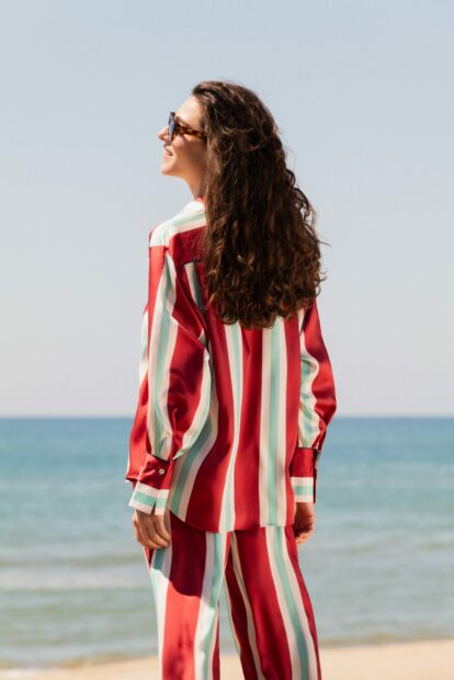 Poupine SS-26 - Camicia over Riga Bordeaux e Verde Acqua