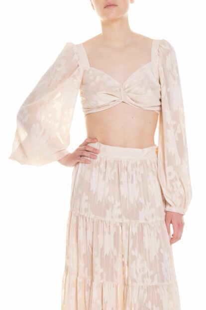 White with embroidery Crop Top with puff sleeves