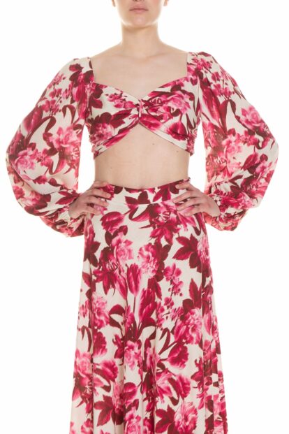 Poupine SS-26 - Crop top  Fantasia Fiore Lampone e Panna