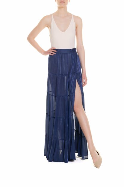 Poupine SS-26 - Gonna maxi a portafoglio con balze Blu
