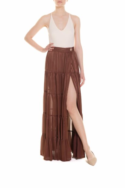 Poupine SS-26 - Gonna maxi a portafoglio con balze Marrone