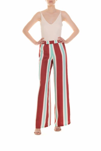 Poupine SS-26 - Pantalone a palazzo Riga Bordeaux e Verde Acqua