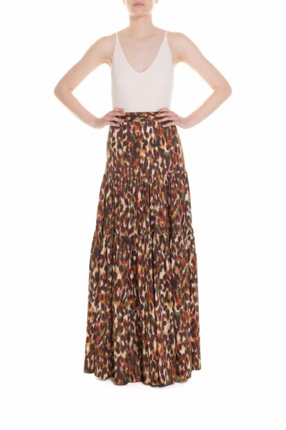 Poupine SS-26 - Gonna lunga a balze Fantasia Animalier