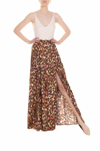 Poupine SS-26 - Gonna maxi a ruota con spacco laterale Fantasia Animalier