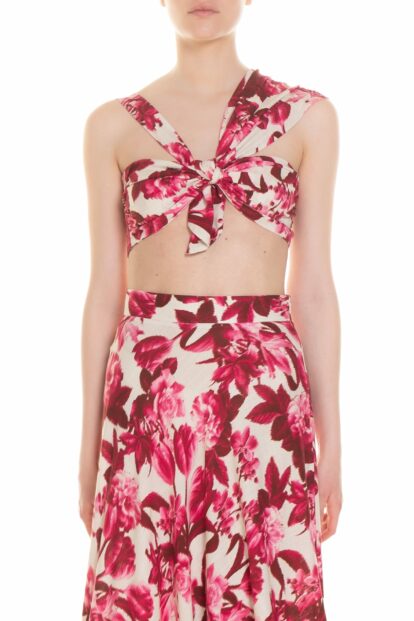 Raspberry & Cream Print Knot Front Top