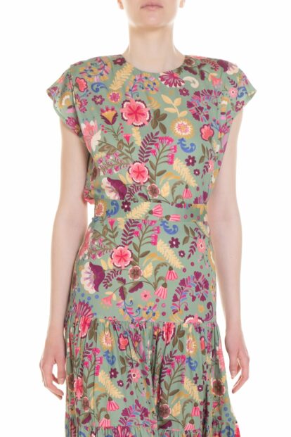 Poupine SS-26 - Top con nodo Fantasia Fiore Lampone e Panna