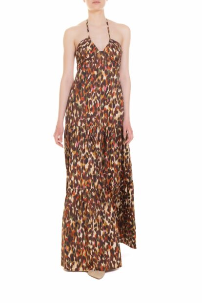 Poupine SS-26 - Vestito lungo con balze Fantasia Animalier